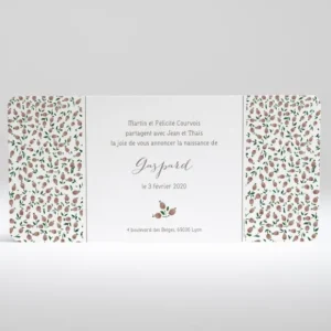 Faire-part de naissance Liberty chic framboise*Faire-part Elégant Outlet