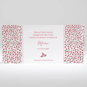 Faire-part de naissance Liberty chic framboise*Faire-part Elégant Outlet