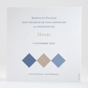 Faire-part de naissance Losange medaillon photo*Faire-part Elégant New
