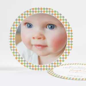 Faire-part de naissance Losanges chics rond*Faire-part Elégant Hot