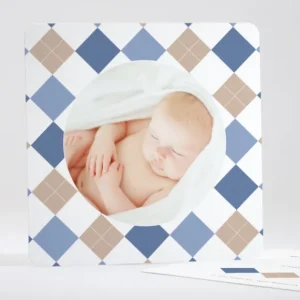 Faire-part de naissance Losange medaillon photo*Faire-part Elégant New
