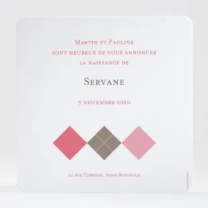 Faire-part de naissance Losange medaillon photo*Faire-part Elégant New