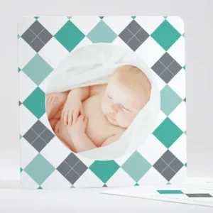 Faire-part de naissance Losange medaillon photo*Faire-part Elégant New