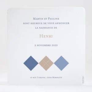 Faire-part de naissance Losange medaillon photo*Faire-part Elégant New