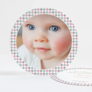 Faire-part de naissance Losanges chics rond*Faire-part Elégant Hot