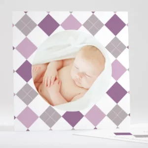 Faire-part de naissance Losange medaillon photo*Faire-part Elégant New