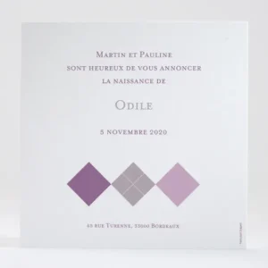 Faire-part de naissance Losange medaillon photo*Faire-part Elégant New