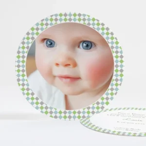 Faire-part de naissance Losanges chics rond*Faire-part Elégant Hot