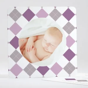 Faire-part de naissance Losange medaillon photo*Faire-part Elégant New