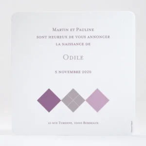 Faire-part de naissance Losange medaillon photo*Faire-part Elégant New