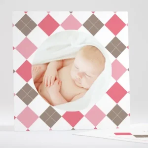 Faire-part de naissance Losange medaillon photo*Faire-part Elégant New