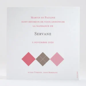 Faire-part de naissance Losange medaillon photo*Faire-part Elégant New