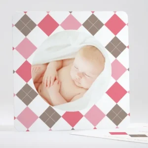 Faire-part de naissance Losange medaillon photo*Faire-part Elégant New