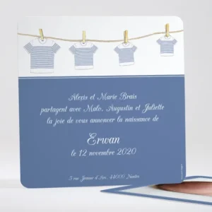 Faire-part de naissance Marinieres fil a linge*Faire-part Elégant New