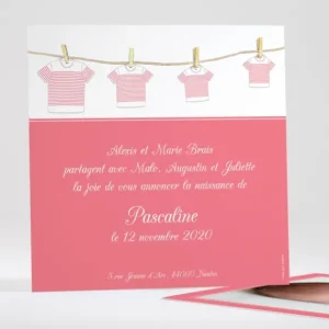 Faire-part de naissance Marinieres fil a linge*Faire-part Elégant New