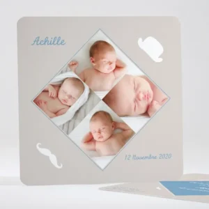 Faire-part de naissance Moustache et chapeau*Faire-part Elégant Clearance