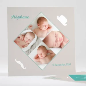 Faire-part de naissance Moustache et chapeau*Faire-part Elégant Clearance