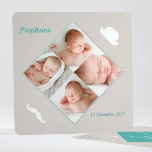 Faire-part de naissance Moustache et chapeau*Faire-part Elégant Clearance