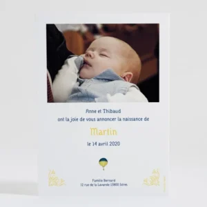 Faire-part de naissance Montgolfiere*Faire-part Elégant New