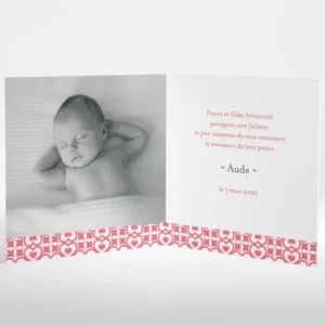 Faire-part de naissance Pattern coeur livret*Faire-part Elégant Hot