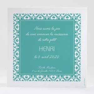 Faire-part de naissance Pattern coeur*Faire-part Elégant New