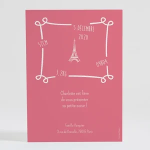 Faire-part de naissance Paris chic*Faire-part Elégant Outlet