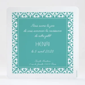 Faire-part de naissance Pattern coeur*Faire-part Elégant New
