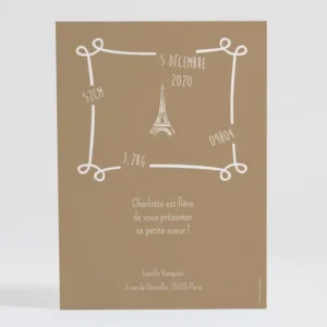 Faire-part de naissance Paris chic*Faire-part Elégant Outlet