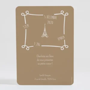 Faire-part de naissance Paris chic*Faire-part Elégant Outlet