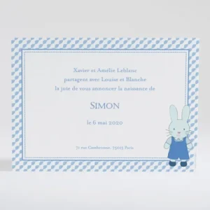 Faire-part de naissance Petit lapin*Faire-part Elégant Outlet