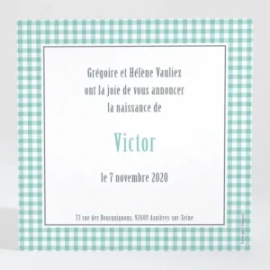 Faire-part de naissance Petit vichy photo*Faire-part Elégant Hot