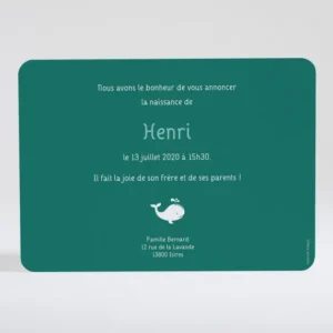 Faire-part de naissance Petite baleine*Faire-part Elégant Online