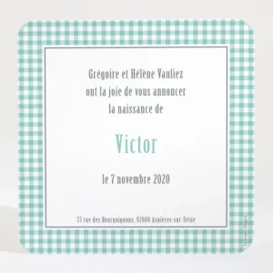 Faire-part de naissance Petit vichy photo*Faire-part Elégant Hot