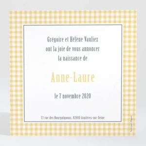Faire-part de naissance Petit vichy photo*Faire-part Elégant Hot
