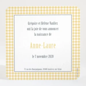 Faire-part de naissance Petit vichy photo*Faire-part Elégant Hot