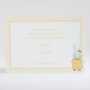 Faire-part de naissance Petit lapin*Faire-part Elégant Outlet