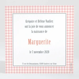 Faire-part de naissance Petit vichy photo*Faire-part Elégant Hot
