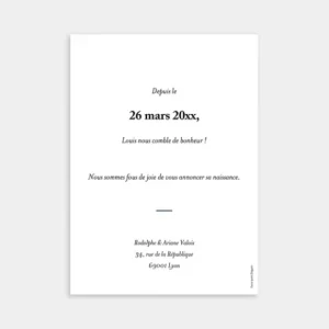 Faire-part de naissance Purete*Faire-part Elégant Outlet
