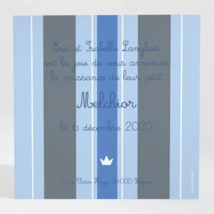 Faire-part de naissance Rayures couronnees*Faire-part Elégant New