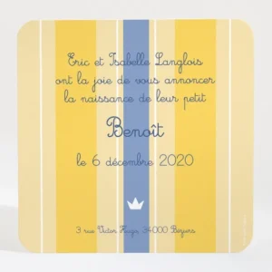 Faire-part de naissance Rayures couronnees*Faire-part Elégant New