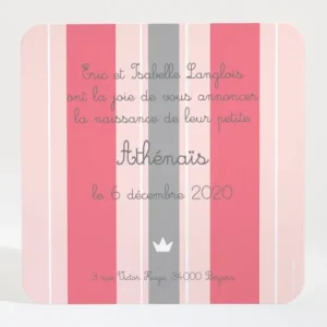 Faire-part de naissance Rayures couronnees*Faire-part Elégant New