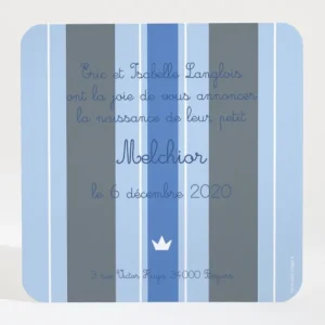 Faire-part de naissance Rayures couronnees*Faire-part Elégant New