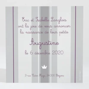 Faire-part de naissance Rayures couronnees*Faire-part Elégant New