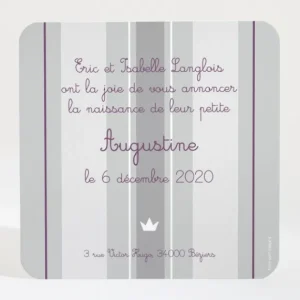 Faire-part de naissance Rayures couronnees*Faire-part Elégant New