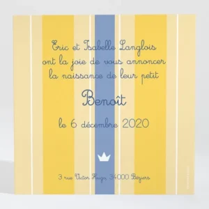 Faire-part de naissance Rayures couronnees*Faire-part Elégant New