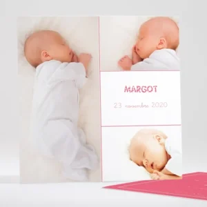 Faire-part de naissance Triple photo*Faire-part Elégant Hot