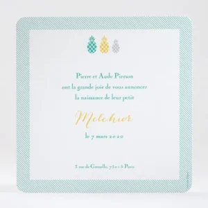 Faire-part de naissance Triple ananas chic*Faire-part Elégant Fashion