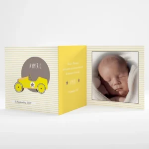 Faire-part de naissance Voiture d'antan triptyque*Faire-part Elégant Best