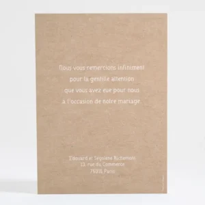 Remerciements mariage Kraft classique*Faire-part Elégant Sale