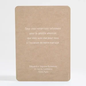 Remerciements mariage Kraft classique*Faire-part Elégant Sale